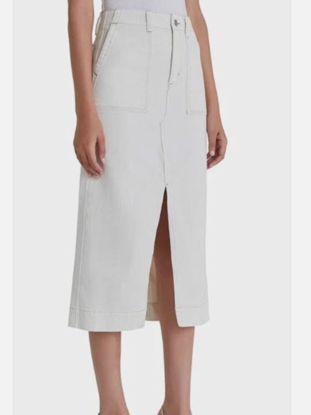 AG Adriano Goldschmied Off-White Lana Woven Workwear Midi Skirt Size 31